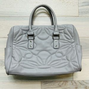 Betsy Johnson Gray Floral Pattern Quilted Leather Handbag Medium Size